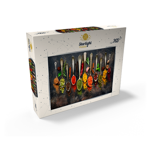 Assortment of natural spices on vintage spoons on dark slate 300 Jigsaw Puzzle box view2