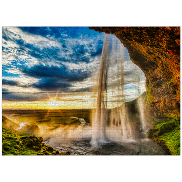 puzzleplate Seljalandsfoss waterfall at sunset Iceland 300 Jigsaw Puzzle