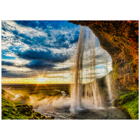 puzzleplate Seljalandsfoss waterfall at sunset Iceland 300 Jigsaw Puzzle
