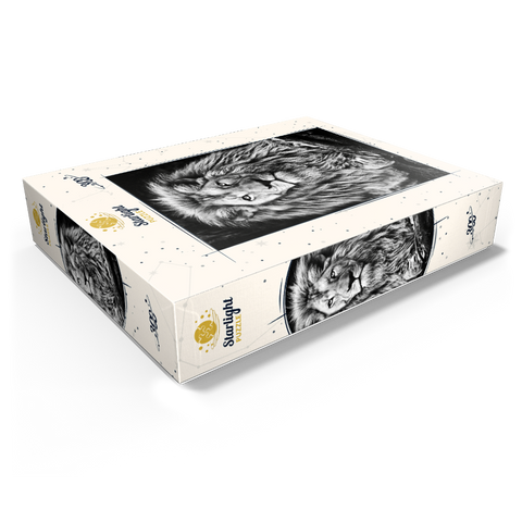 Black and white image of majestic lion 300 Jigsaw Puzzle box view1