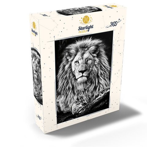 Black and white image of majestic lion 300 Jigsaw Puzzle box view2