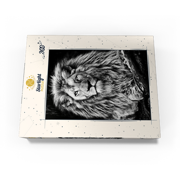 Black and white image of majestic lion 300 Jigsaw Puzzle box view3