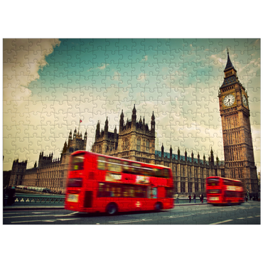 puzzleplate Red double decker bus in front of the Big Ben and Westminster Abbey London England 300 Jigsaw Puzzle