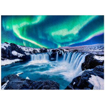 puzzleplate Northern lights over Godafoss waterfall in Iceland 300 Jigsaw Puzzle
