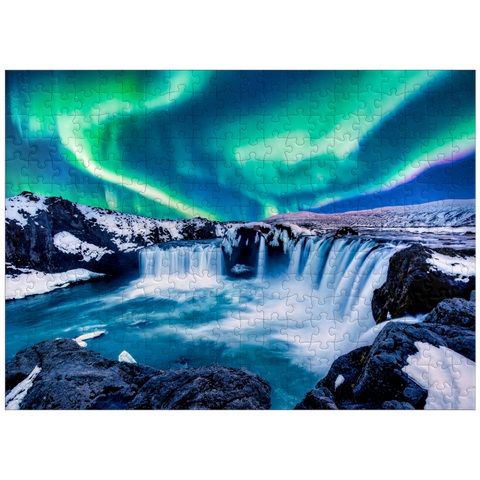 puzzleplate Northern lights over Godafoss waterfall in Iceland 300 Jigsaw Puzzle