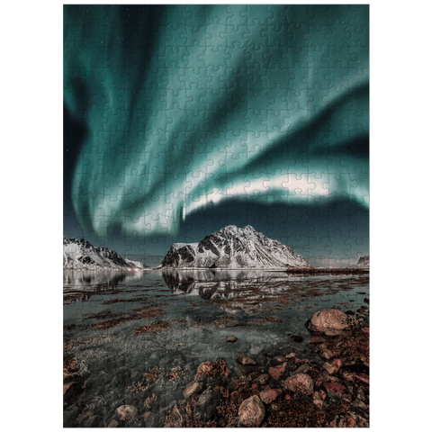 puzzleplate Northern lights, Aurora borealis over amazing landscape in Lofoten, Norway 300 Jigsaw Puzzle