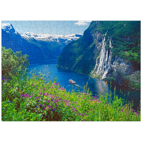 puzzleplate Geiranger Fjord and Seven Sisters Waterfall, Central Norway, Norway 300 Jigsaw Puzzle