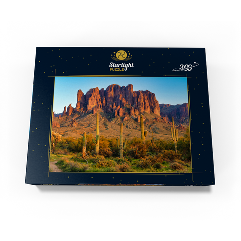 The Superstition Mountains and Sonoran desert landscape at sunset in Lost Dutchman State Park, Arizona 300 Jigsaw Puzzle box view3