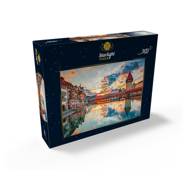 Sunset in the historical city center of Lucerne with the famous Chapel Bridge and Lake Lucerne, Canton Lucerne, Switzerland 300 Jigsaw Puzzle box view2