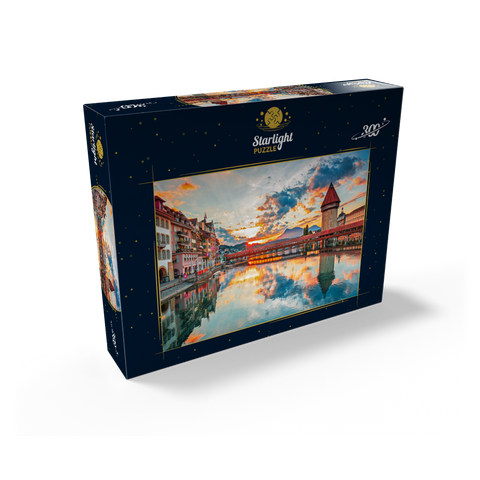 Sunset in the historical city center of Lucerne with the famous Chapel Bridge and Lake Lucerne, Canton Lucerne, Switzerland 300 Jigsaw Puzzle box view2