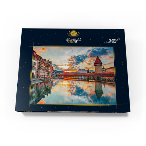Sunset in the historical city center of Lucerne with the famous Chapel Bridge and Lake Lucerne, Canton Lucerne, Switzerland 300 Jigsaw Puzzle box view3