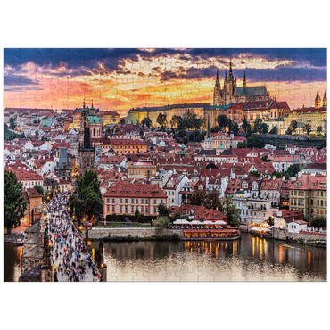puzzleplate Prague - Czech Republic - sunset or sunrise view of Charles Bridge and Prague Castle over Vltava river 300 Jigsaw Puzzle