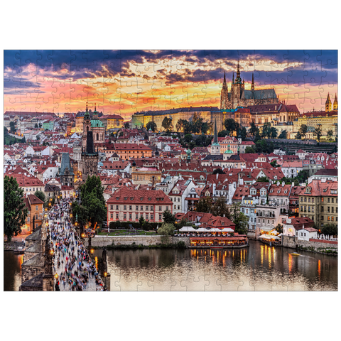 puzzleplate Prague - Czech Republic - sunset or sunrise view of Charles Bridge and Prague Castle over Vltava river 300 Jigsaw Puzzle
