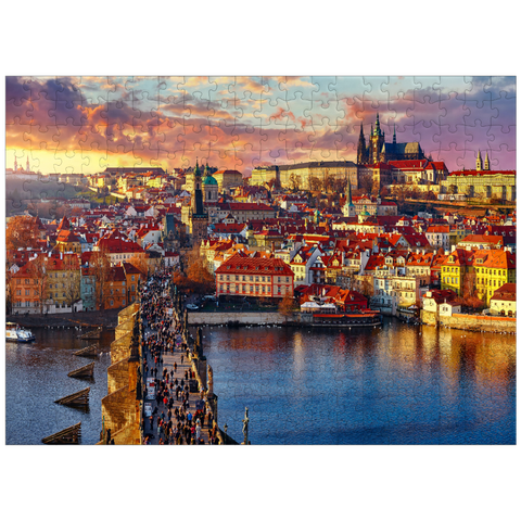 puzzleplate Panoramic view on top of Charles Bridge Prague Castle and Vltava River Prague Czech Republic 300 Jigsaw Puzzle