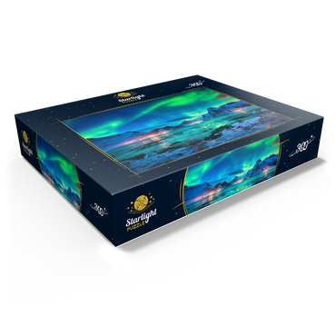 Aurora borealis over sea coast, lights at night. Northern lights on Lofoten Islands, Norway 300 Jigsaw Puzzle box view1