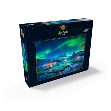 Aurora borealis over sea coast, lights at night. Northern lights on Lofoten Islands, Norway 300 Jigsaw Puzzle box view2