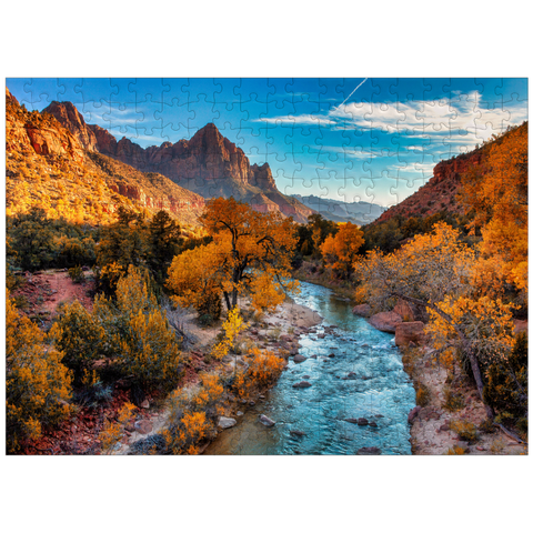 puzzleplate View of Watchman Mountain and the Virgin River in Zion National Park in the southwestern United States, near Springdale, Utah, Arizona 300 Jigsaw Puzzle
