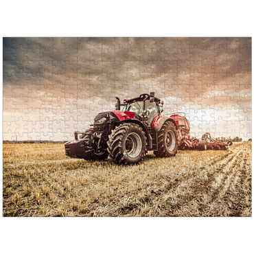 puzzleplate Modern red tractor during seeding 300 Jigsaw Puzzle