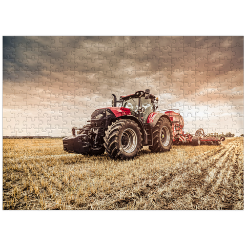 puzzleplate Modern red tractor during seeding 300 Jigsaw Puzzle