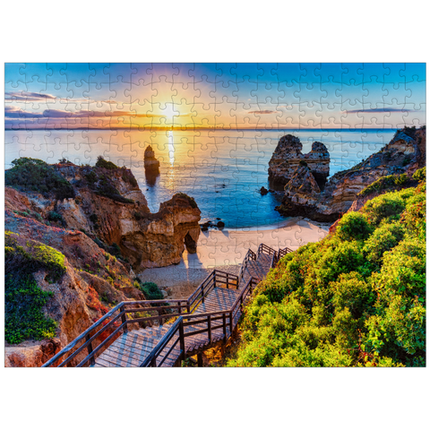 puzzleplate Camilo Beach (Praia do Camilo) with turquoise sea in the background, Lagos, Algarve, Portugal 300 Jigsaw Puzzle
