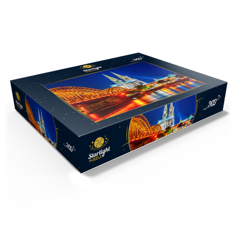 Night view of Cologne Cathedral and Hohenzollern Bridge over Rhine, Germany 300 Jigsaw Puzzle box view1