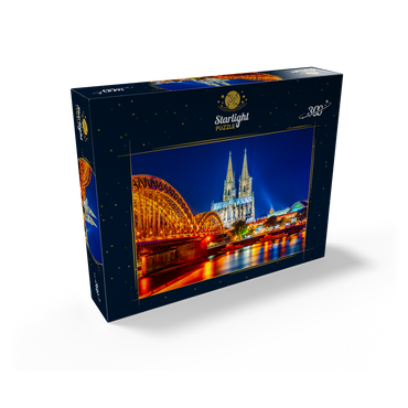 Night view of Cologne Cathedral and Hohenzollern Bridge over Rhine, Germany 300 Jigsaw Puzzle box view2