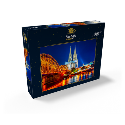 Night view of Cologne Cathedral and Hohenzollern Bridge over Rhine, Germany 300 Jigsaw Puzzle box view2