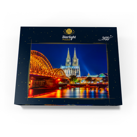 Night view of Cologne Cathedral and Hohenzollern Bridge over Rhine, Germany 300 Jigsaw Puzzle box view3