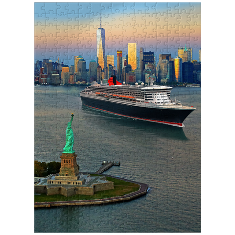 puzzleplate Harbor Entrance with the Statue of Liberty the Transatlantic Liner Queen Mary 2 300 Jigsaw Puzzle