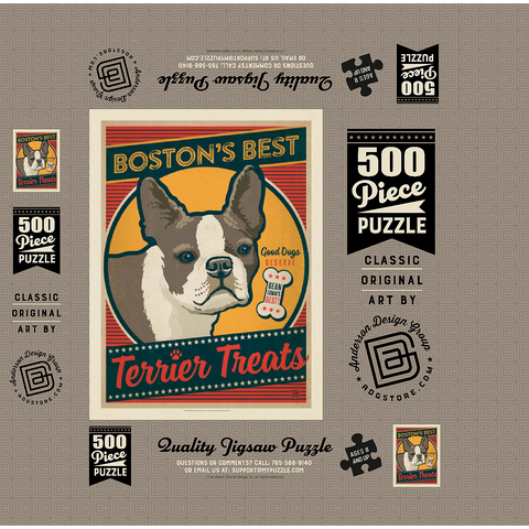 Boston's Best Terrier Treats, Vintage Poster 500 Jigsaw Puzzle box 3D Modell