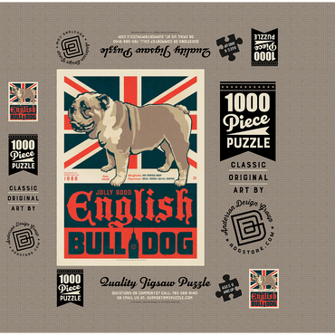 English Bulldog, Vintage Poster 1000 Jigsaw Puzzle box 3D Modell