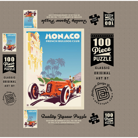 Monaco: French Bulldog Club, Vintage Poster 100 Jigsaw Puzzle box 3D Modell