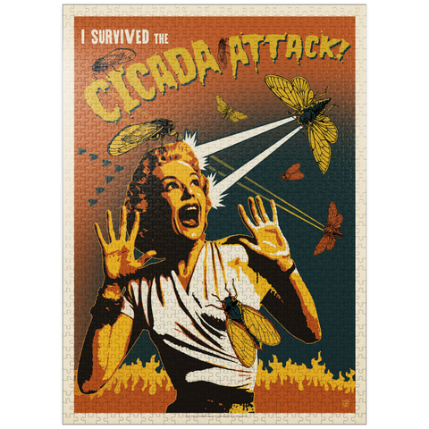 puzzleplate Cicada Invasion: Screaming Woman, Vintage Poster 1000 Jigsaw Puzzle