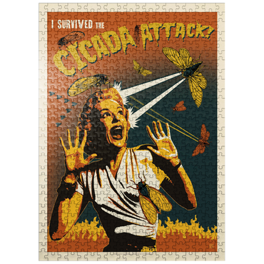 puzzleplate Cicada Invasion: Screaming Woman, Vintage Poster 500 Jigsaw Puzzle