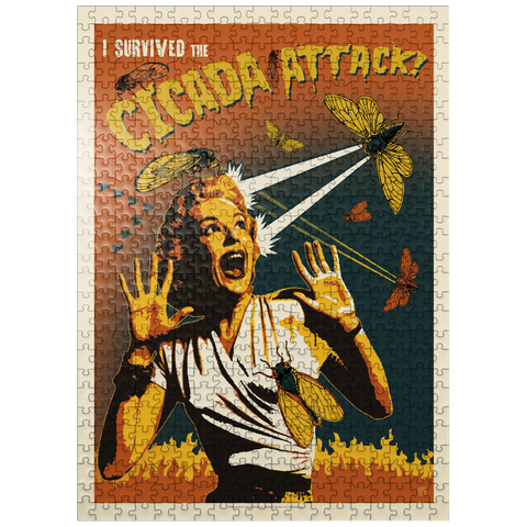 puzzleplate Cicada Invasion: Screaming Woman, Vintage Poster 500 Jigsaw Puzzle