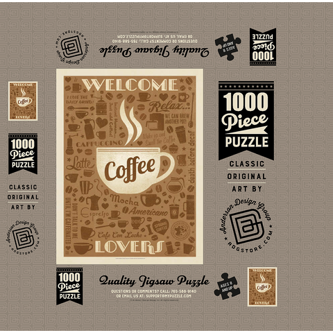 Coffee Pattern Print, Vintage Poster 1000 Jigsaw Puzzle box 3D Modell