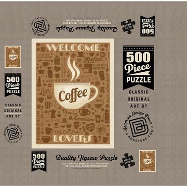 Coffee Pattern Print, Vintage Poster 500 Jigsaw Puzzle box 3D Modell