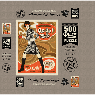 Go-Go Mojo Coffee, Vintage Poster 500 Jigsaw Puzzle box 3D Modell