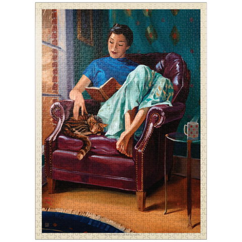 puzzleplate Oil Painting: Cat Nap, Vintage Poster 1000 Jigsaw Puzzle