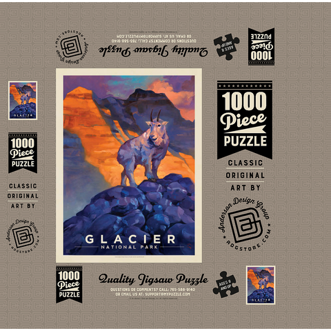 Glacier National Park: Mountain Goat, Vintage Poster 1000 Jigsaw Puzzle box 3D Modell
