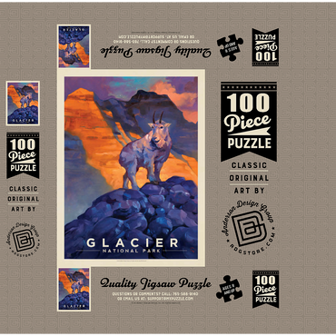 Glacier National Park: Mountain Goat, Vintage Poster 100 Jigsaw Puzzle box 3D Modell
