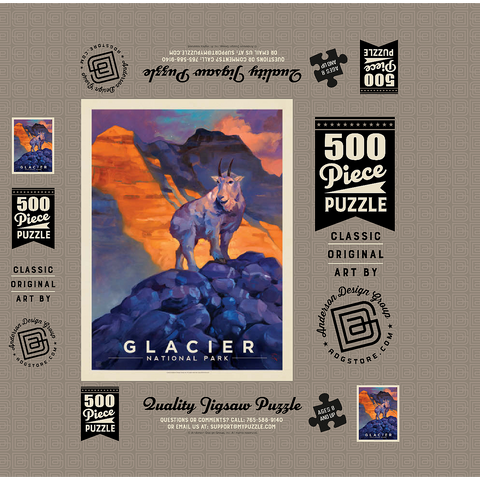 Glacier National Park: Mountain Goat, Vintage Poster 500 Jigsaw Puzzle box 3D Modell
