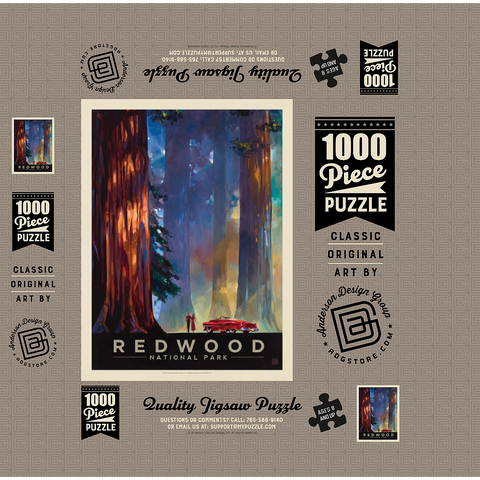 Redwood National Park: Among the Giants, Vintage Poster 1000 Jigsaw Puzzle box 3D Modell