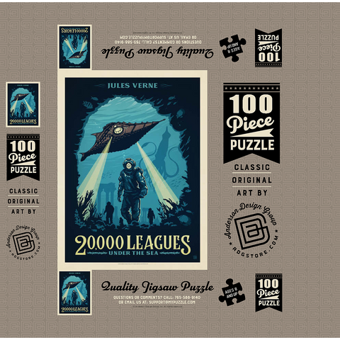 20,000 Leagues Under the Sea: Jules Verne, Vintage Poster 100 Jigsaw Puzzle box 3D Modell