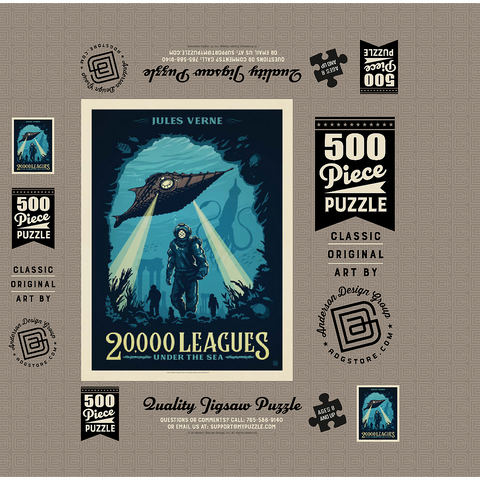 20,000 Leagues Under the Sea: Jules Verne, Vintage Poster 500 Jigsaw Puzzle box 3D Modell