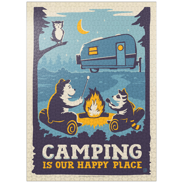 puzzleplate Camping Is Our Happy Place! (Cartoon Critters), Vintage Poster 1000 Jigsaw Puzzle