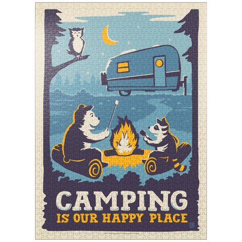 puzzleplate Camping Is Our Happy Place! (Cartoon Critters), Vintage Poster 1000 Jigsaw Puzzle