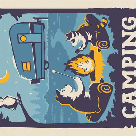 Camping Is Our Happy Place! (Cartoon Critters), Vintage Poster 1000 Jigsaw Puzzle 3D Modell