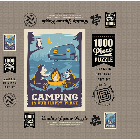Camping Is Our Happy Place! (Cartoon Critters), Vintage Poster 1000 Jigsaw Puzzle box 3D Modell