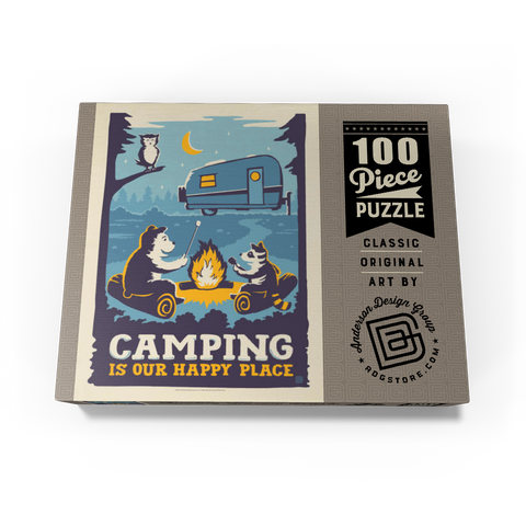 Camping Is Our Happy Place! (Cartoon Critters), Vintage Poster 100 Jigsaw Puzzle box view3